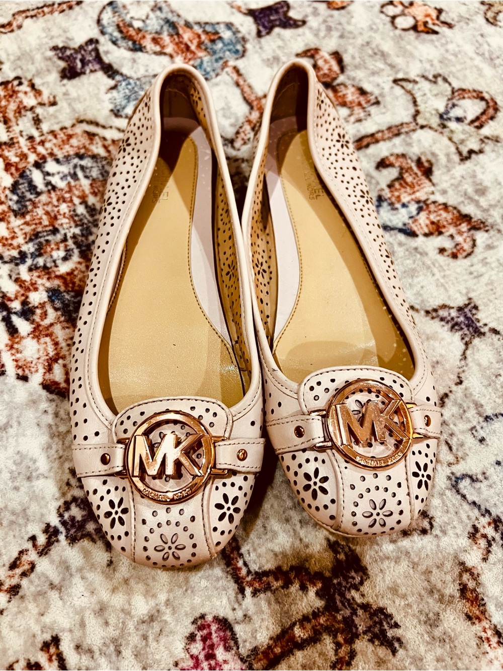 Michael Kors Blush Perforated MK Logo Ballet Flats